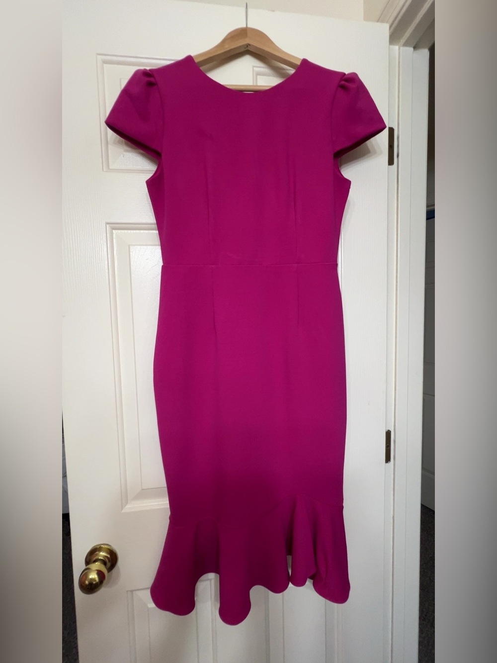 Betsy Johnson Fitted Magenta Sheath Dress with Flounce Hem